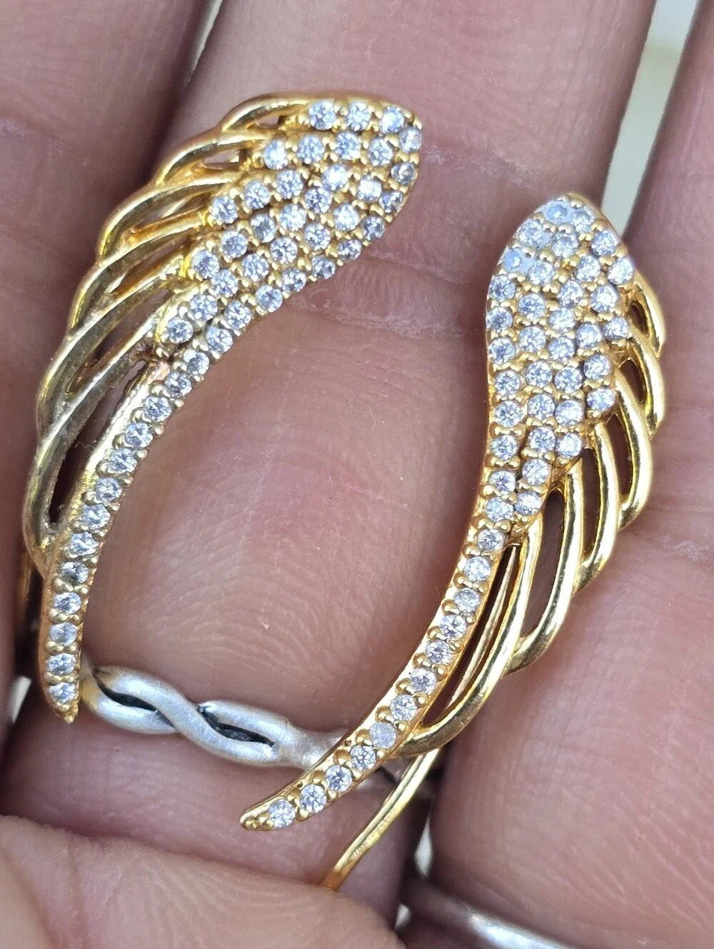 925 sterling silver gold overlay pave CZ wing earrings Elegant and amazing!!
